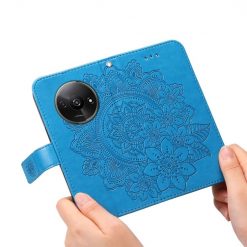 Lacné Kryty | Peňaženkové puzdro Embossing Pattern Flowery Mandala modré – Xiaomi Redmi A3 | Lacné Kryty