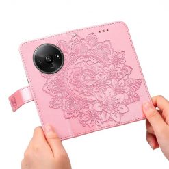 Lacné Kryty | Peňaženkové puzdro Embossing Pattern Flowery Mandala ružové – Xiaomi Redmi A3 | Lacné Kryty