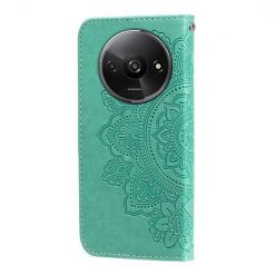 Lacné Kryty | Peňaženkové puzdro Embossing Pattern Flowery Mandala zelené – Xiaomi Redmi A3 | Lacné Kryty