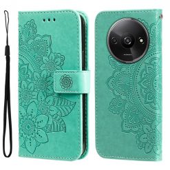 Lacné Kryty | Peňaženkové puzdro Embossing Pattern Flowery Mandala zelené – Xiaomi Redmi A3 | Lacné Kryty