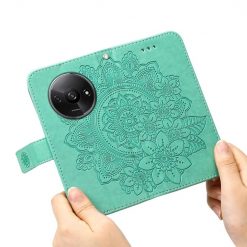 Lacné Kryty | Peňaženkové puzdro Embossing Pattern Flowery Mandala zelené – Xiaomi Redmi A3 | Lacné Kryty