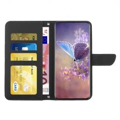 Peňaženkové puzdro Embossing Pattern Motýľ a ruže čierne – Motorola Moto G34 5G | Lacné Kryty Lacné Kryty | Peňaženkové puzdro Embossing Pattern Motýľ a ruže čierne – Motorola Moto G34 5G | Lacné Kryty