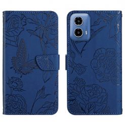 Peňaženkové puzdro Embossing Pattern Motýľ a ruže modré – Motorola Moto G34 5G | Lacné Kryty Lacné Kryty | Peňaženkové puzdro Embossing Pattern Motýľ a ruže modré – Motorola Moto G34 5G | Lacné Kryty