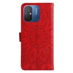 Peňaženkové puzdro Embossing Pattern Slnečnica červené – Xiaomi Redmi 12C | Lacné Kryty Lacné Kryty | Peňaženkové puzdro Embossing Pattern Slnečnica červené – Xiaomi Redmi 12C | Lacné Kryty