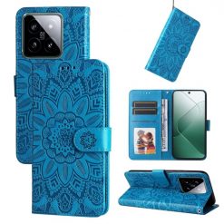 Lacné Kryty | Peňaženkové puzdro Embossing Pattern Slnečnica modré – Xiaomi 14 | Lacné Kryty