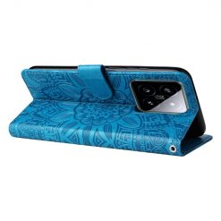 Lacné Kryty | Peňaženkové puzdro Embossing Pattern Slnečnica modré – Xiaomi 14 | Lacné Kryty