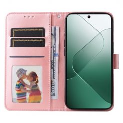 Lacné Kryty | Peňaženkové puzdro Embossing Pattern Slnečnica ružové – Xiaomi 14 | Lacné Kryty