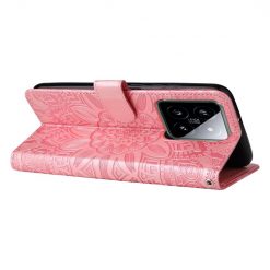 Lacné Kryty | Peňaženkové puzdro Embossing Pattern Slnečnica ružové – Xiaomi 14 | Lacné Kryty