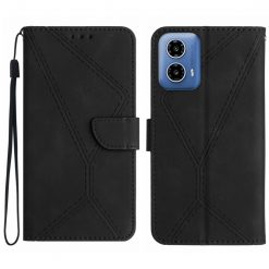 Lacné Kryty | Peňaženkové puzdro Embossing Pattern Stitchy case čierne – Motorola Moto G34 5G | Lacné Kryty