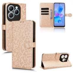 Lacné Kryty | Peňaženkové puzdro Honeycomb Dot Texture Case zlaté – Infinix Hot 40 Pro | Lacné Kryty