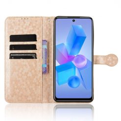 Lacné Kryty | Peňaženkové puzdro Honeycomb Dot Texture Case zlaté – Infinix Hot 40 Pro | Lacné Kryty