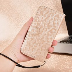 Lacné Kryty | Peňaženkové puzdro Honeycomb Dot Texture Case zlaté – Infinix Hot 40 Pro | Lacné Kryty