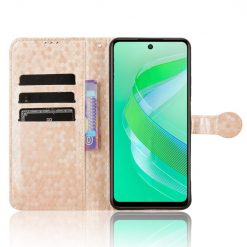 Lacné Kryty | Peňaženkové puzdro Honeycomb Dot Texture Case zlaté – Infinix Smart 8 | Lacné Kryty