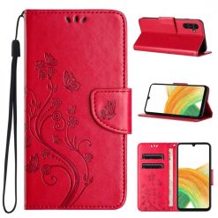 Peňaženkové puzdro Embossing Pattern Motýľ a kvet červené – Samsung Galaxy A35 5G | Lacné Kryty Lacné Kryty | Peňaženkové puzdro Embossing Pattern Motýľ a kvet červené – Samsung Galaxy A35 5G | Lacné Kryty