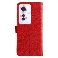 Lacné Kryty | Peňaženkové puzdro Embossing Pattern Slnečnica červené – Oppo Reno 11 F 5G | Lacné Kryty