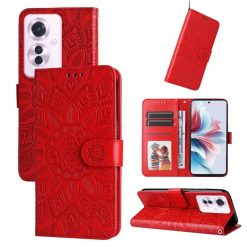 Lacné Kryty | Peňaženkové puzdro Embossing Pattern Slnečnica červené – Oppo Reno 11 F 5G | Lacné Kryty