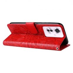 Lacné Kryty | Peňaženkové puzdro Embossing Pattern Slnečnica červené – Oppo Reno 11 F 5G | Lacné Kryty