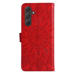 Lacné Kryty | Peňaženkové puzdro Embossing Pattern Slnečnica červené – Samsung Galaxy A55 5G | Lacné Kryty