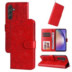 Lacné Kryty | Peňaženkové puzdro Embossing Pattern Slnečnica červené – Samsung Galaxy A55 5G | Lacné Kryty
