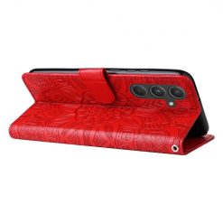 Lacné Kryty | Peňaženkové puzdro Embossing Pattern Slnečnica červené – Samsung Galaxy A55 5G | Lacné Kryty