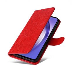 Lacné Kryty | Peňaženkové puzdro Embossing Pattern Slnečnica červené – Samsung Galaxy A55 5G | Lacné Kryty