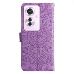 Lacné Kryty | Peňaženkové puzdro Embossing Pattern Slnečnica fialové – Oppo Reno 11 F 5G | Lacné Kryty