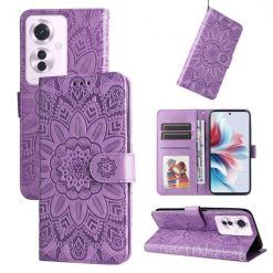 Lacné Kryty | Peňaženkové puzdro Embossing Pattern Slnečnica fialové – Oppo Reno 11 F 5G | Lacné Kryty
