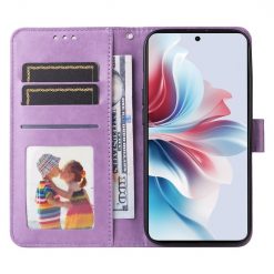Lacné Kryty | Peňaženkové puzdro Embossing Pattern Slnečnica fialové – Oppo Reno 11 F 5G | Lacné Kryty