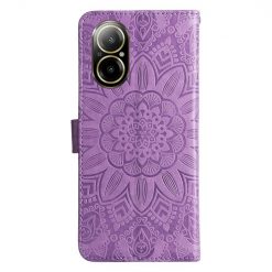 Lacné Kryty | Peňaženkové puzdro Embossing Pattern Slnečnica fialové – Realme C67 4G | Lacné Kryty