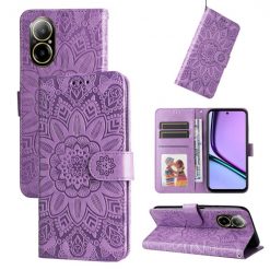 Lacné Kryty | Peňaženkové puzdro Embossing Pattern Slnečnica fialové – Realme C67 4G | Lacné Kryty