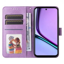 Lacné Kryty | Peňaženkové puzdro Embossing Pattern Slnečnica fialové – Realme C67 4G | Lacné Kryty