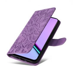 Lacné Kryty | Peňaženkové puzdro Embossing Pattern Slnečnica fialové – Realme C67 4G | Lacné Kryty