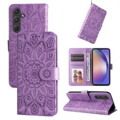 Peňaženkové puzdro Embossing Pattern Slnečnica fialové – Samsung Galaxy A55 5G | Lacné Kryty Lacné Kryty | Peňaženkové puzdro Embossing Pattern Slnečnica fialové – Samsung Galaxy A55 5G | Lacné Kryty