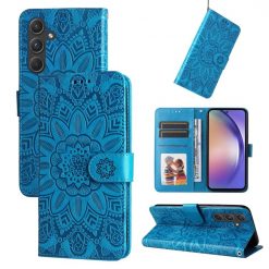 Lacné Kryty | Peňaženkové puzdro Embossing Pattern Slnečnica modré – Samsung Galaxy A55 5G | Lacné Kryty