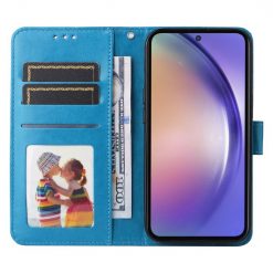 Lacné Kryty | Peňaženkové puzdro Embossing Pattern Slnečnica modré – Samsung Galaxy A55 5G | Lacné Kryty