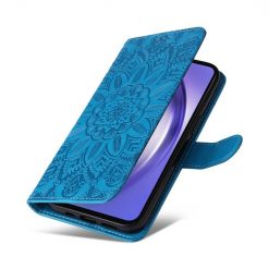 Lacné Kryty | Peňaženkové puzdro Embossing Pattern Slnečnica modré – Samsung Galaxy A55 5G | Lacné Kryty