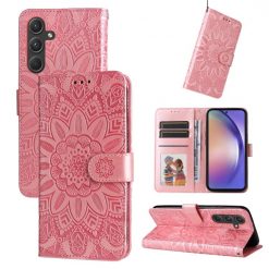 Lacné Kryty | Peňaženkové puzdro Embossing Pattern Slnečnica ružové – Samsung Galaxy A55 5G | Lacné Kryty