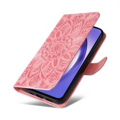 Lacné Kryty | Peňaženkové puzdro Embossing Pattern Slnečnica ružové – Samsung Galaxy A55 5G | Lacné Kryty