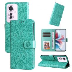 Lacné Kryty | Peňaženkové puzdro Embossing Pattern Slnečnica zelené – Oppo Reno 11 F 5G | Lacné Kryty