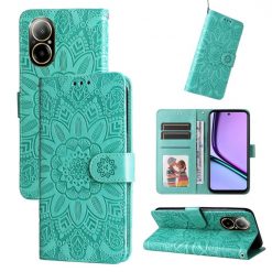 Lacné Kryty | Peňaženkové puzdro Embossing Pattern Slnečnica zelené – Realme C67 4G | Lacné Kryty