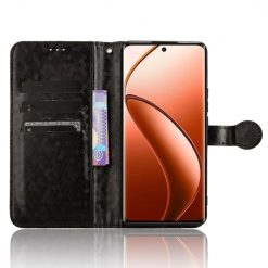 Lacné Kryty | Peňaženkové puzdro Honeycomb Dot Texture Case čierne – Realme 12 Pro 5G / 12 Pro+ | Lacné Kryty