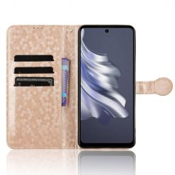 Peňaženkové puzdro Honeycomb Dot Texture Case zlaté – Tecno Spark 20 Pro | Lacné Kryty Lacné Kryty | Peňaženkové puzdro Honeycomb Dot Texture Case zlaté – Tecno Spark 20 Pro | Lacné Kryty