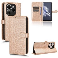Peňaženkové puzdro Honeycomb Dot Texture Case zlaté – Tecno Spark 20 Pro | Lacné Kryty Lacné Kryty | Peňaženkové puzdro Honeycomb Dot Texture Case zlaté – Tecno Spark 20 Pro | Lacné Kryty