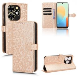 Lacné Kryty | Peňaženkové puzdro Honeycomb Dot Texture Case zlaté – Tecno Spark 20C / 20 / Go 2024 | Lacné Kryty