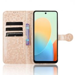 Lacné Kryty | Peňaženkové puzdro Honeycomb Dot Texture Case zlaté – Tecno Spark 20C / 20 / Go 2024 | Lacné Kryty