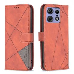 Lacné Kryty | Knižkové puzdro Rhombus hnedé – Motorola Edge 50 Pro | Lacné Kryty