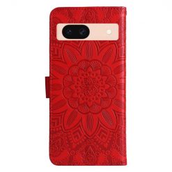 Lacné Kryty | Peňaženkové puzdro Embossing Pattern Slnečnica červené – Google Pixel 8a | Lacné Kryty
