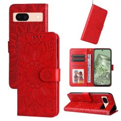 Lacné Kryty | Peňaženkové puzdro Embossing Pattern Slnečnica červené – Google Pixel 8a | Lacné Kryty