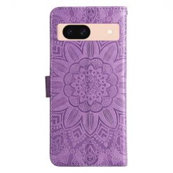 Lacné Kryty | Peňaženkové puzdro Embossing Pattern Slnečnica fialové – Google Pixel 8a | Lacné Kryty
