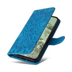 Lacné Kryty | Peňaženkové puzdro Embossing Pattern Slnečnica modré – Google Pixel 8a | Lacné Kryty
